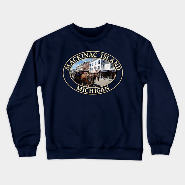 Horse and Carriage in Historic Mackinac Island, Michigan Crewneck Sweatshirt by GentleSeas